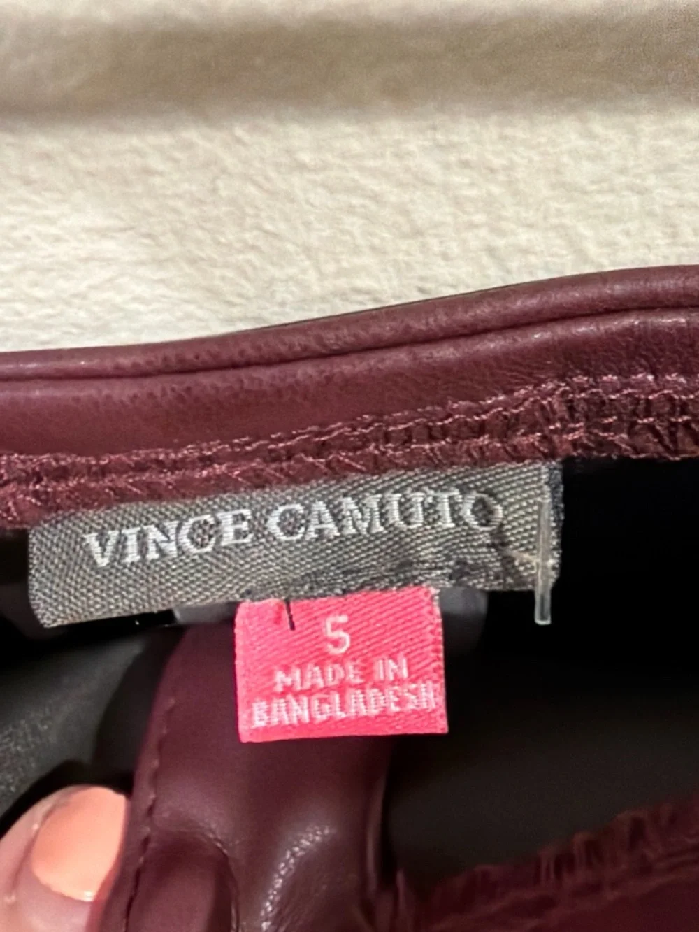 Vince Camuto Faux Leather Puff Sleeve Top in Burgundy